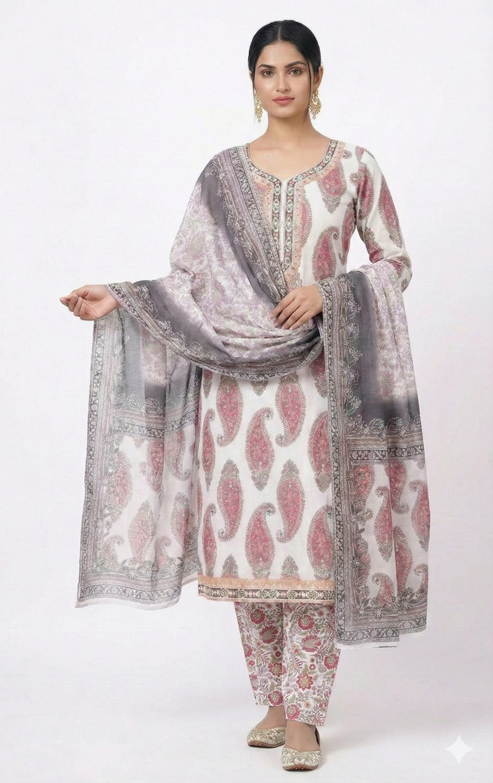 Bin Rashid Three-Piece — (Vintage Rose Paisley)